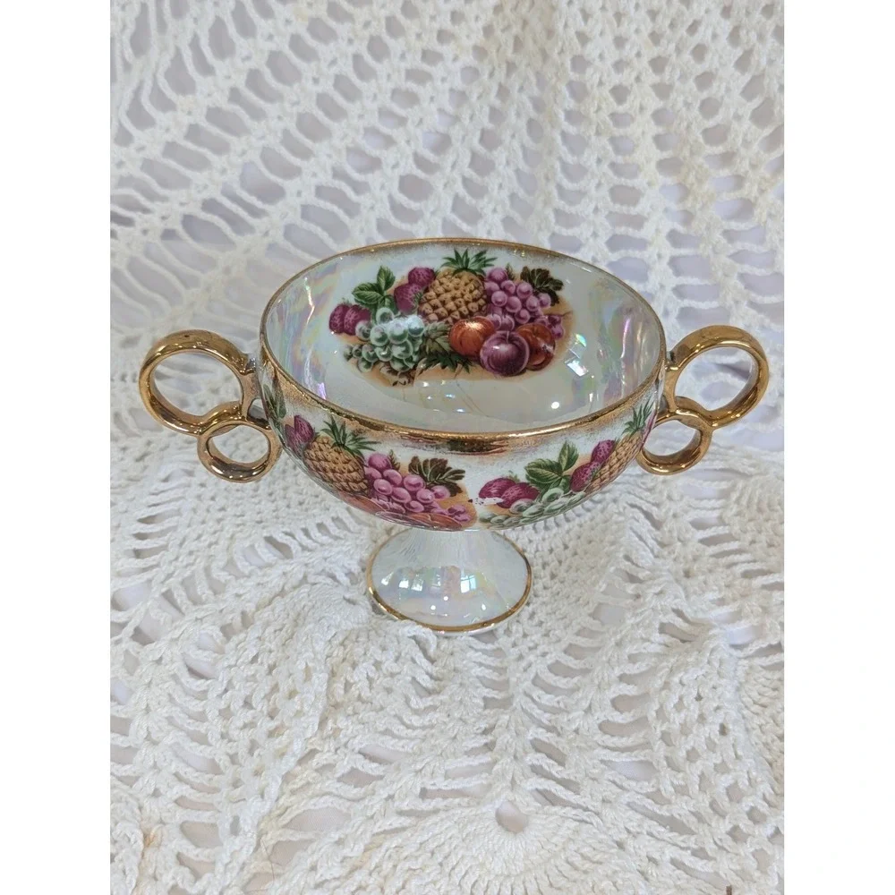 Vintage Royal Sealy China Floral Lusterware Broth Dish Gold Trim 1950s